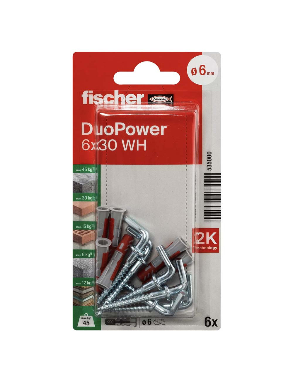 535000 FISHCHER DUOPOWER 6X30 WH K NV PLUG + L HOOK 6PCS