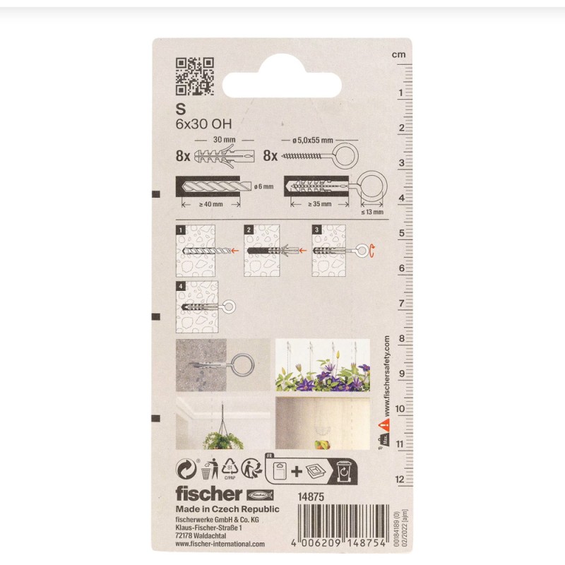 14875 FISHCHER BLISTER S-6 HCK PLUG + EYE HOOK 8PCS