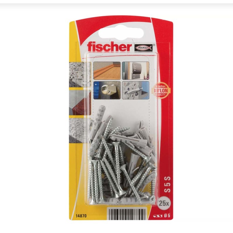 14870 FISHCHER BLISTER S-5 GKS PLUG + COUNTER SUNK SCREW 25PCS