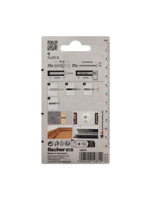 14870 FISHCHER BLISTER S-5 GKS PLUG + COUNTER SUNK SCREW 25PCS