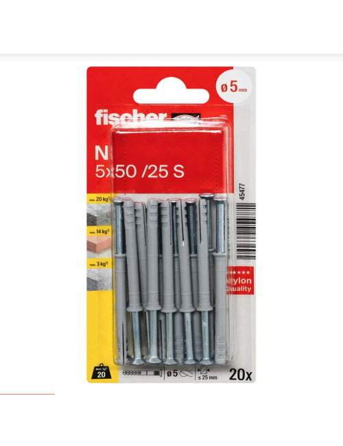 45477 FISHCHER N 5X50 ZK OSTEUROPA PLUG + COUNTER SUNK SCREW20PCS