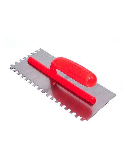 NOTCHED STEEL TROWEL WITH WOODEN HANDLE