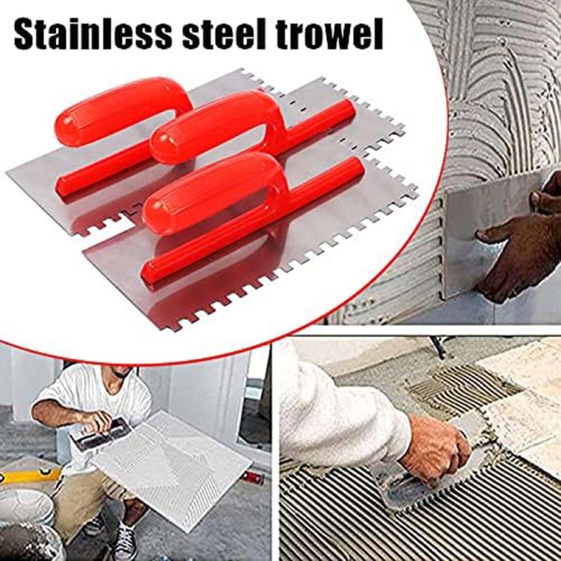 NOTCHED STEEL TROWEL WITH WOODEN HANDLE