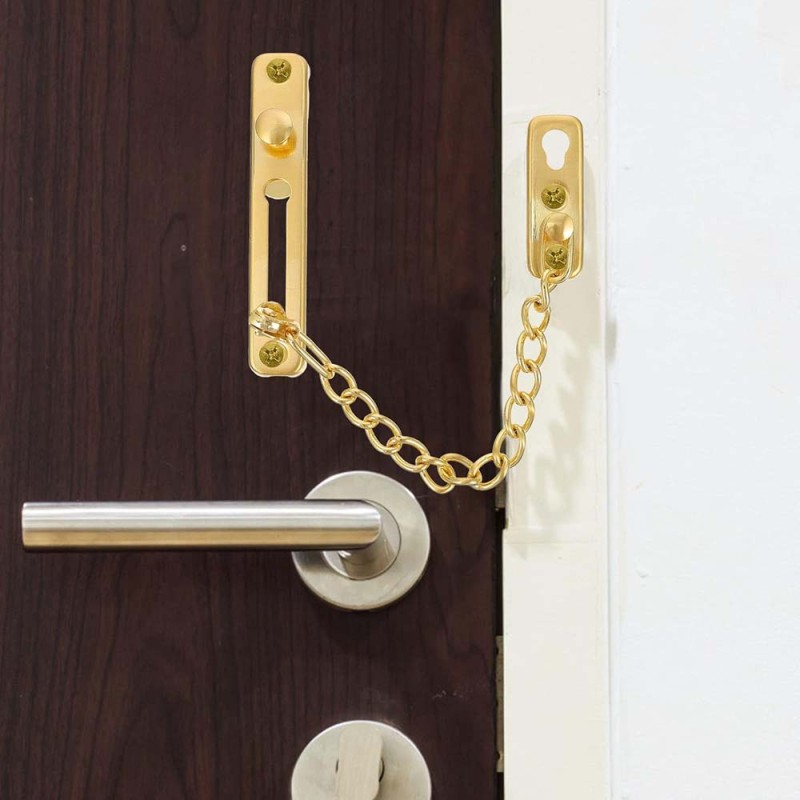 CHROME DOOR LATCH WITH CHAIN 10 MM GOLDEN