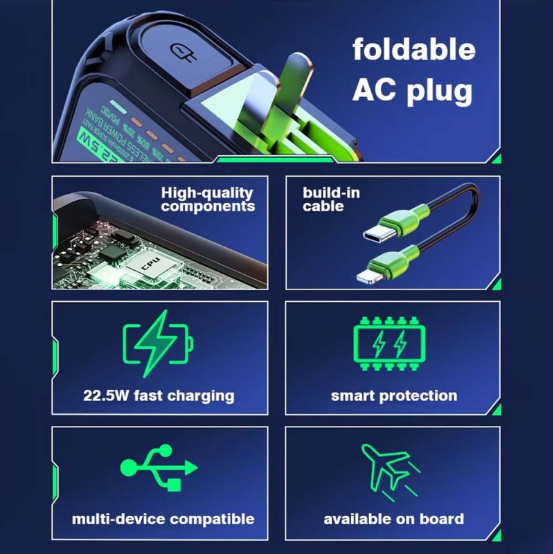 FAXITE 22.55W 10000MAH باور بانك مع ماك سيف وايرلس