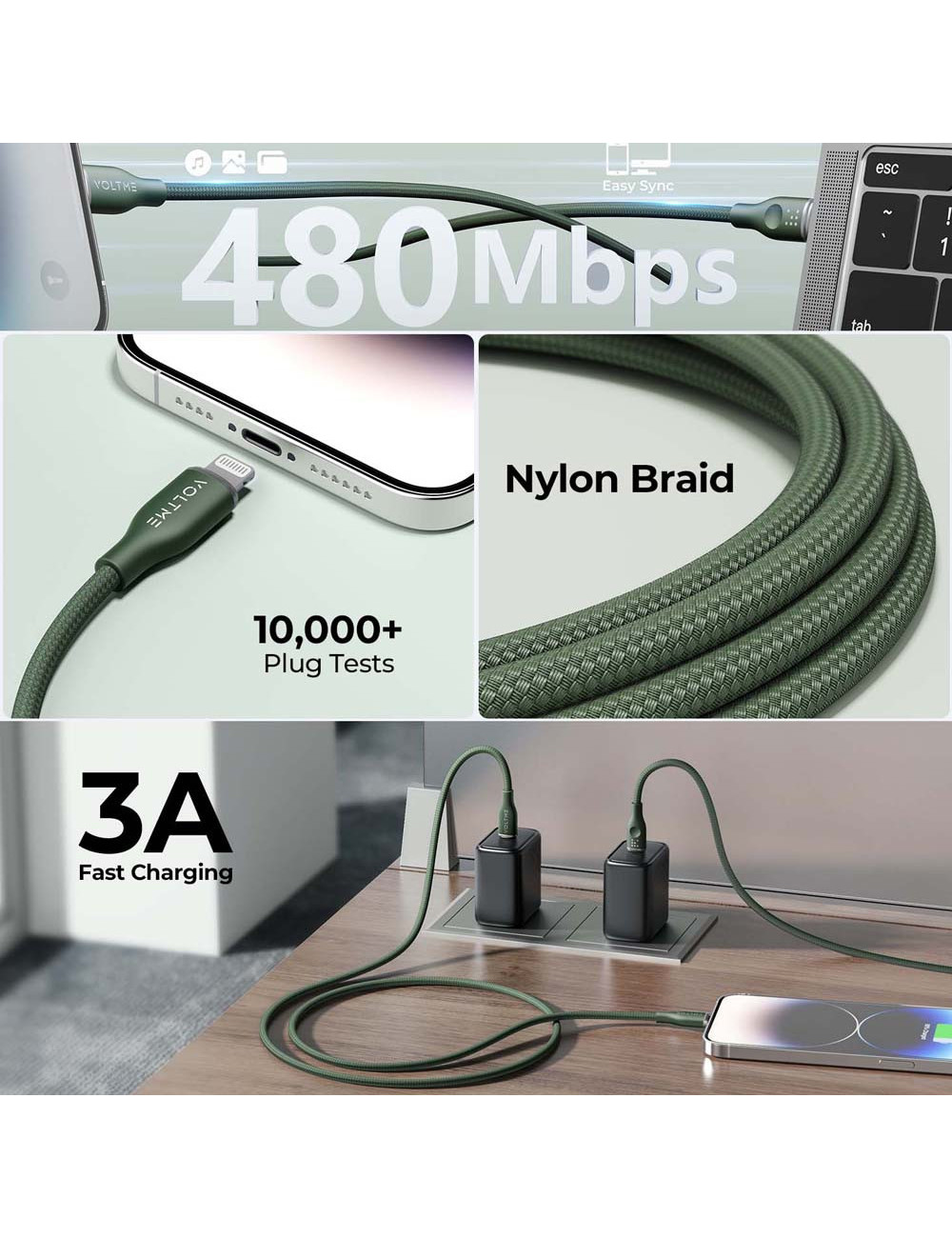 وصلة شاحن 2 متر اخضر TYPE-C TO LIGHTING