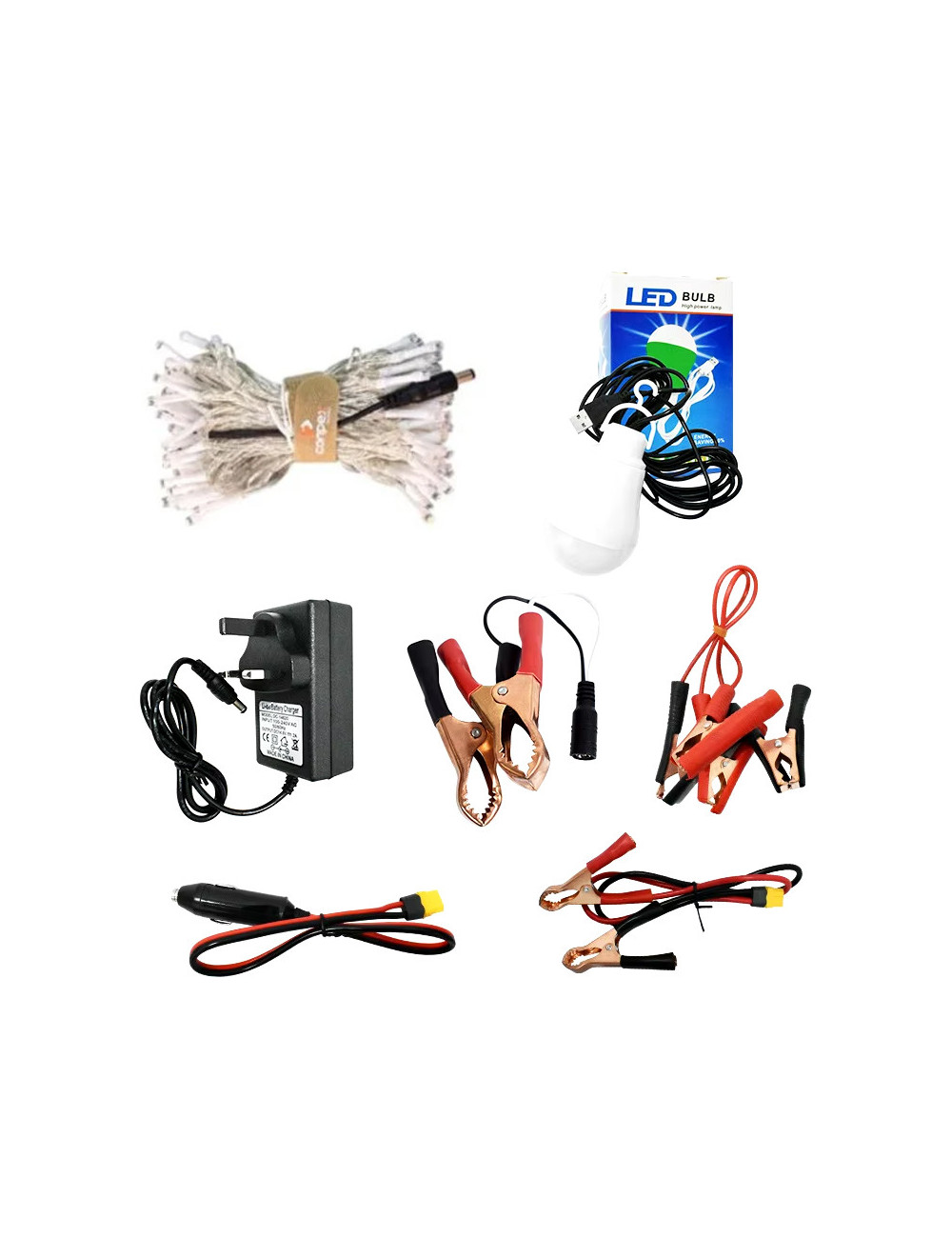 KM-980 MULTIFUNCTIONAL MOBILE POWER 12V 2 BULB & ROPE LIGHT WITH INVERTER