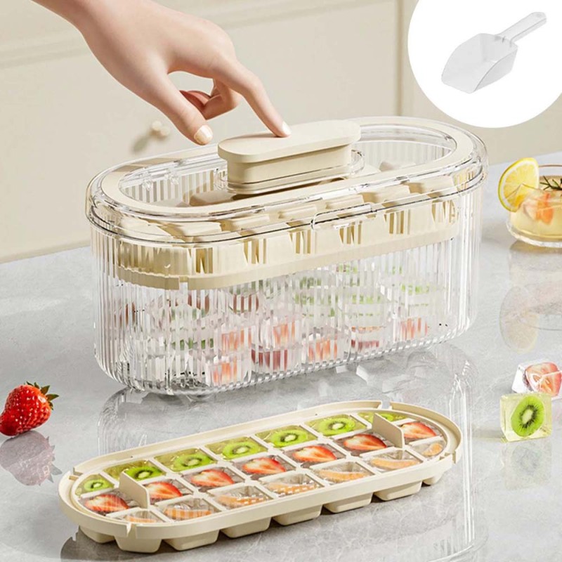 LZH-051 ICE GRIDE BOX DOUBLE TRAY CREAM COLOR