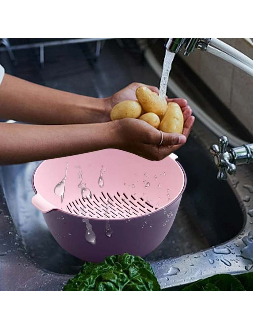 LZH-055 وعاء بلاستيك لغسيل الخضروات مع مصفاة