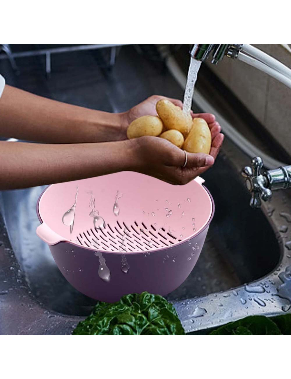LZH-056 وعاء بلاستيك لغسيل الخضروات مع مصفاة