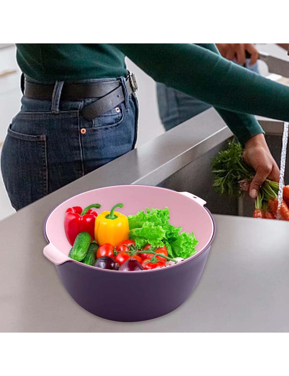 LZH-057 وعاء بلاستيك لغسيل الخضروات مع مصفاة