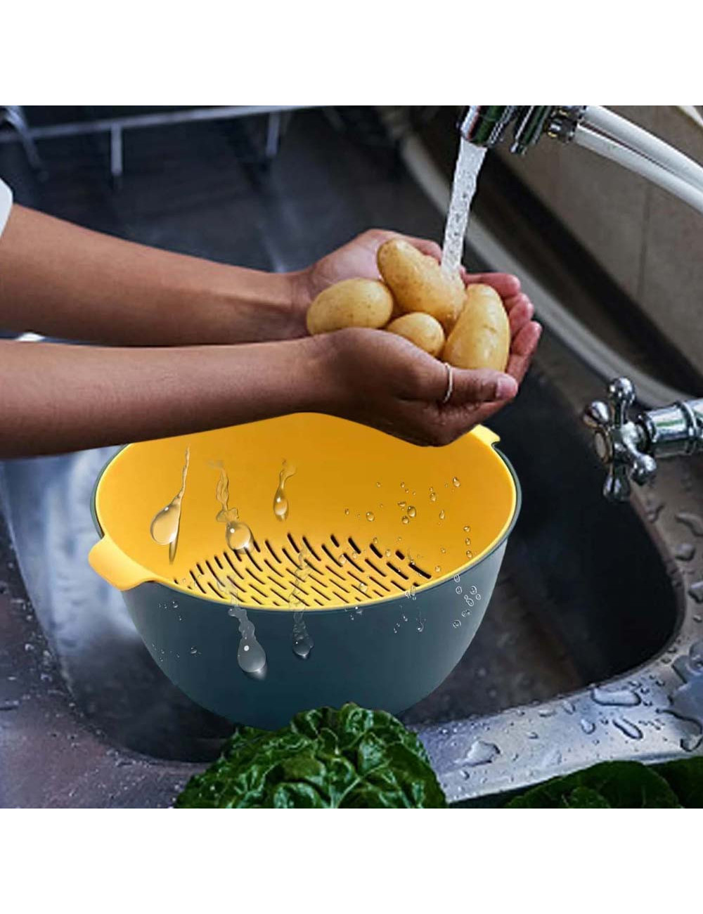 LZH-059 وعاء بلاستيك لغسيل الخضروات مع مصفاة