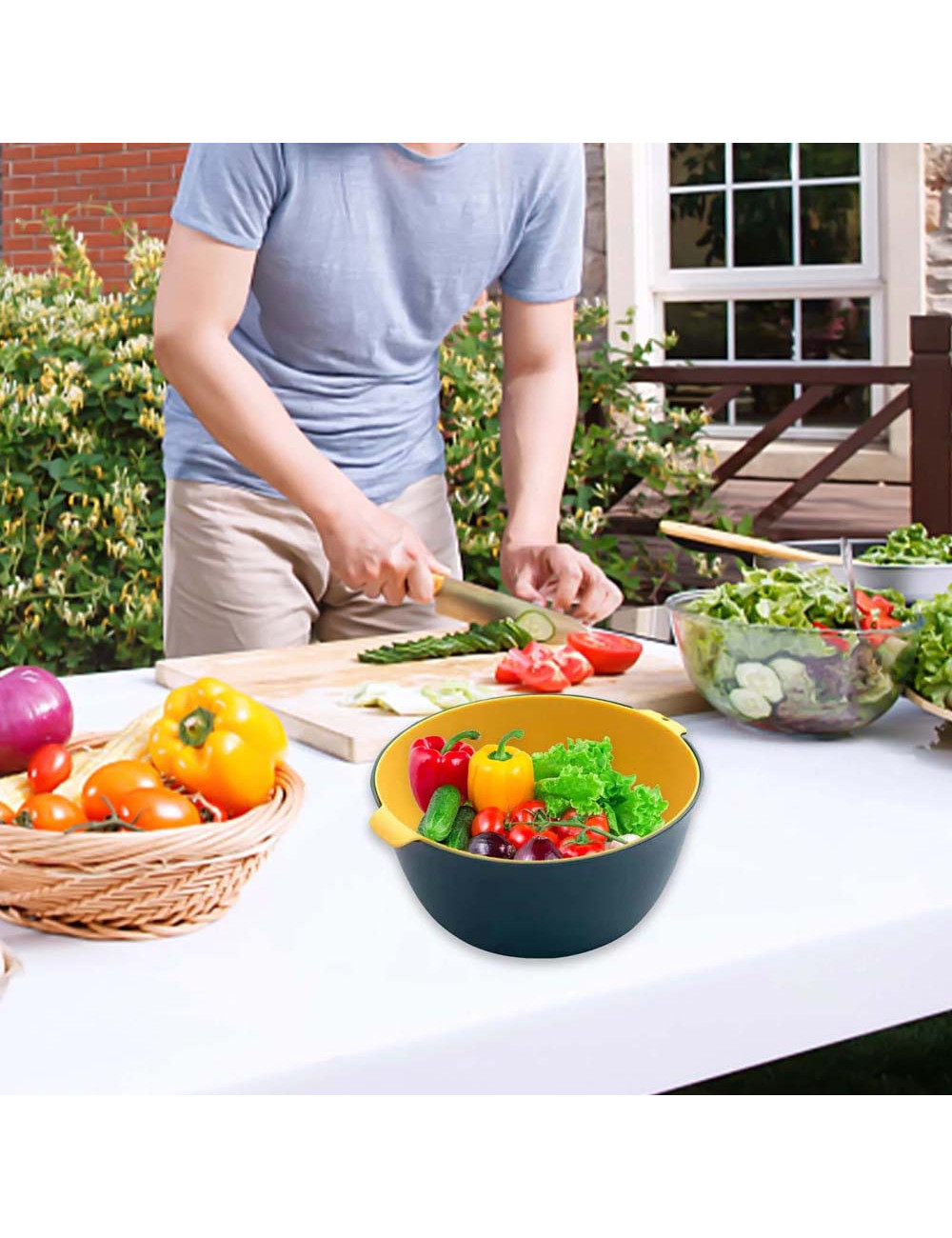 LZH-061 وعاء بلاستيك لغسيل الخضروات مع مصفاة