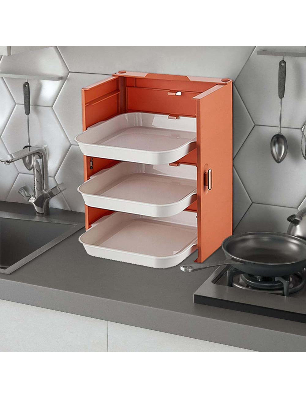 LZH-064 علاقة اوانى مطبخ طوفة 3 طابق اصفر