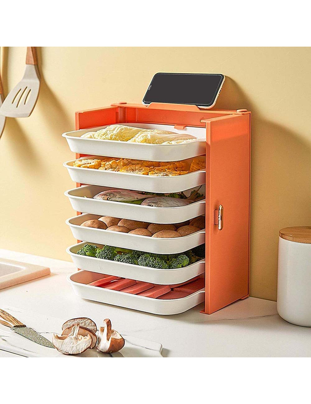 LZH-066 WALL MOUNTED KITCHEN 6 LAYER RACK YELLOW