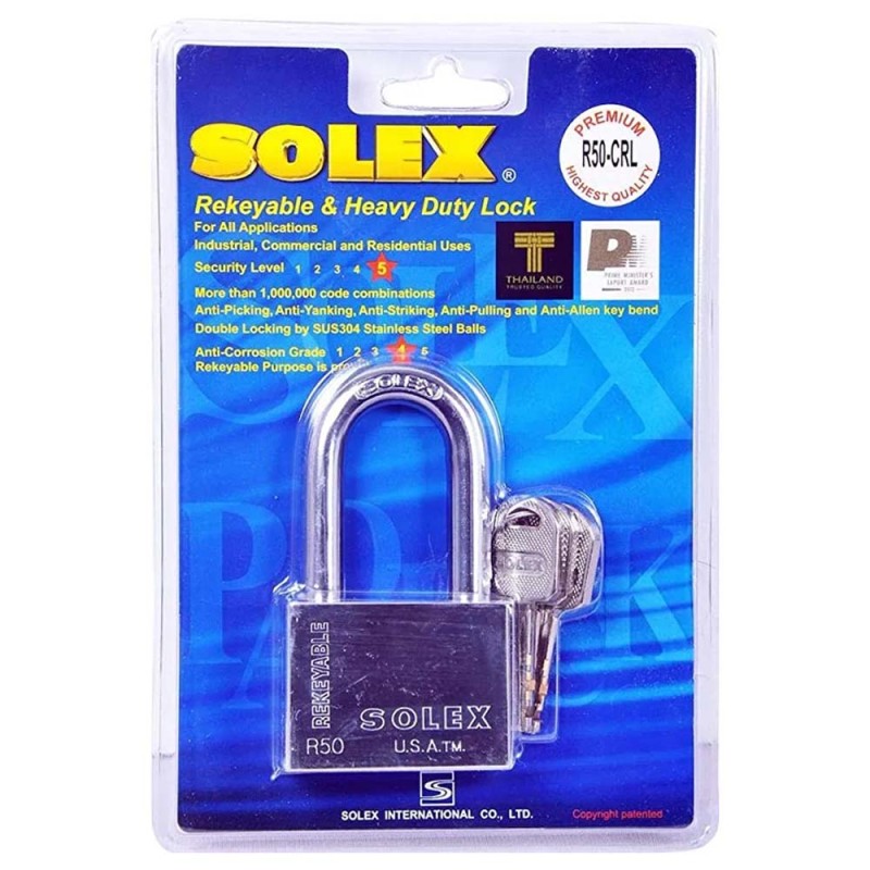 SOLEX R50CRXL H.D قفل صندوق كروم لسان طويل 50 ملي تايلاندي