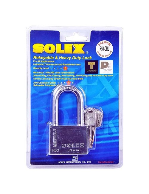 NO.R50CRXL LONG SHACKLE CHROME PADLOCK 50 MM H.D.