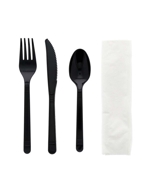 VIP TABLEWARE SPOON+FORK+KNIFE+NAPKIN BLACK