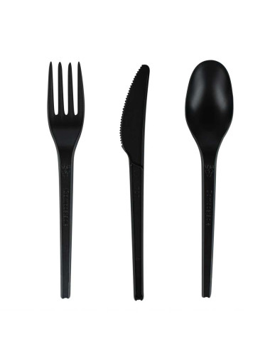 معلقة + شوكة + سكين +منديل طقم بلاستيك اسود SWIFT