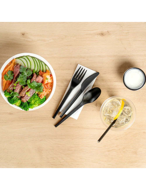 SWIFT TABLEWARE SPOON+FORK+KNIFE+NAPKIN BLACK