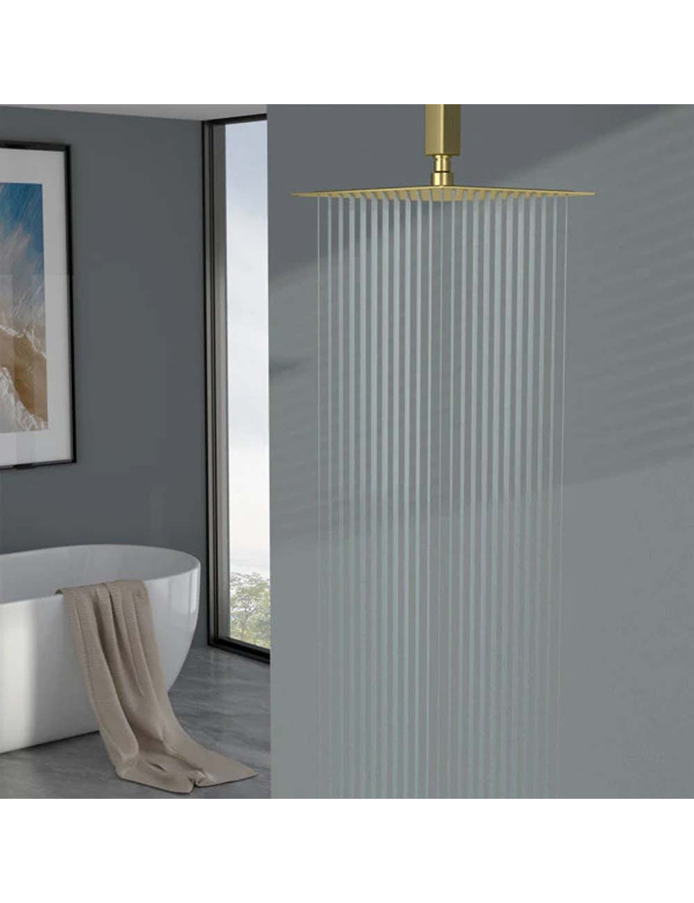 STEEL SHOWER SET SQUARE 25 CM GOLD