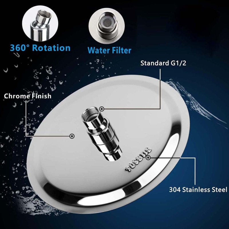 STEEL SHOWER SET CHROME ROUND 30CM H.D