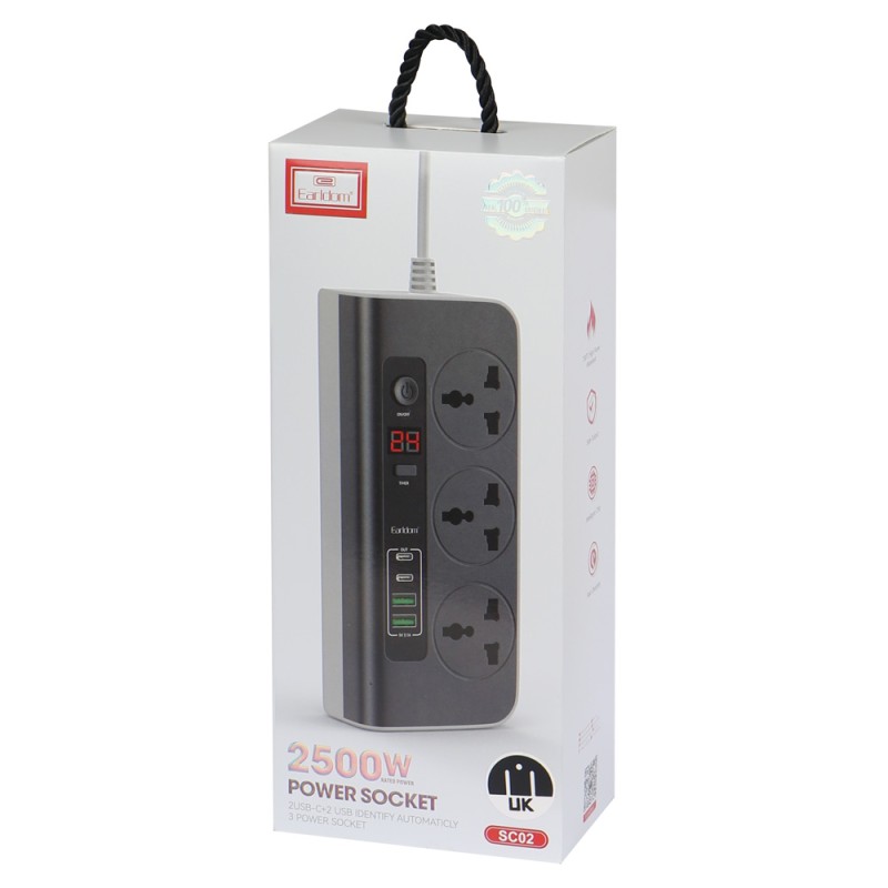 SC02 POWER SOCKET 2500W 3SOCKET 2USB -C+2