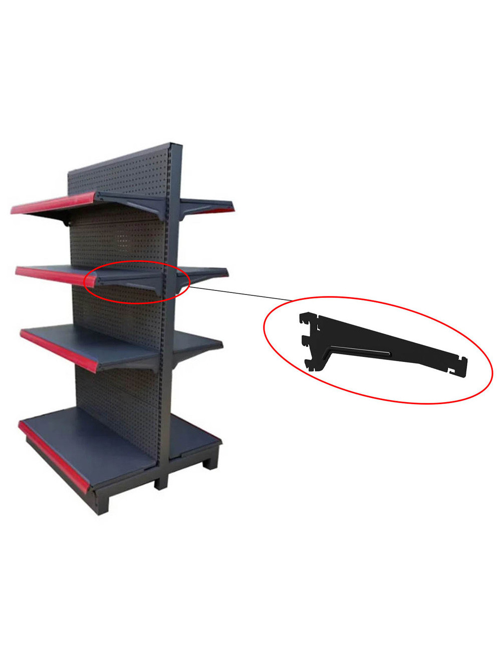 BRACKET FOR S-03 SINGLE SIDE SUPERMARKET SHELF 4 LAYERS MATT BLACK 1200X680X2500