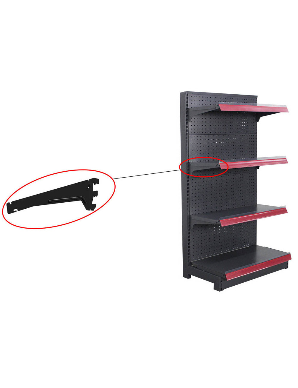 BRACKET FOR S-03 SINGLE SIDE SUPERMARKET SHELF 4 LAYERS MATT BLACK 1200X680X2500