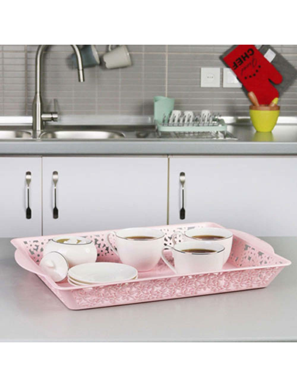 3444 PATTERNED TRAY صينية تقديم بلاستيك مزخرفة H.D