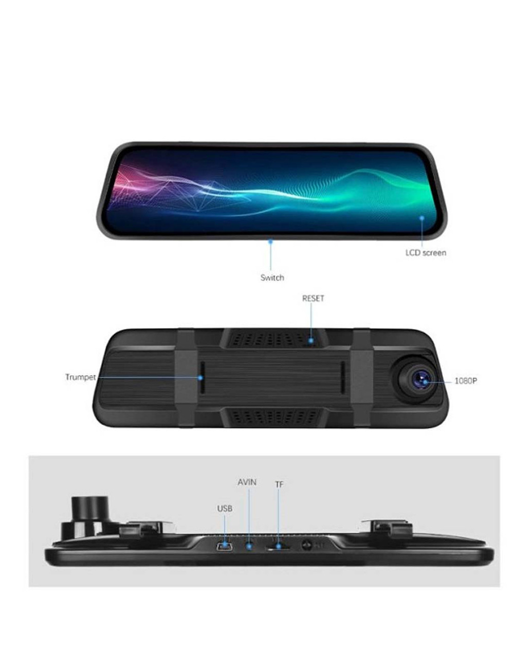 1080 HD 9.66 INCH كاميرا سيارة