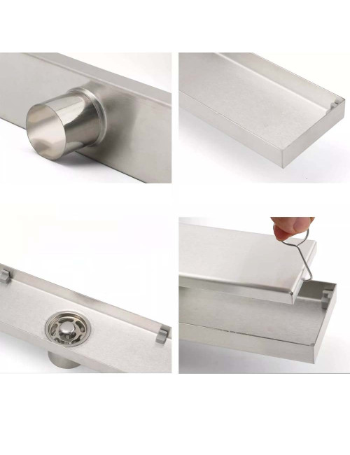 CM-121 STAINLESS STEEL FLOOR DRAIN CERAMIC SILVER 8*60CM-1.2MM