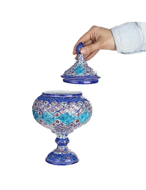 ENAMEL COATED PEDESTAL BOWL WITH LID 25CM