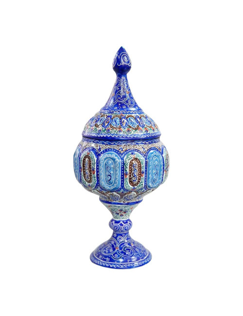 ENAMEL COATED PEDESTAL BOWL WITH LID 18CM