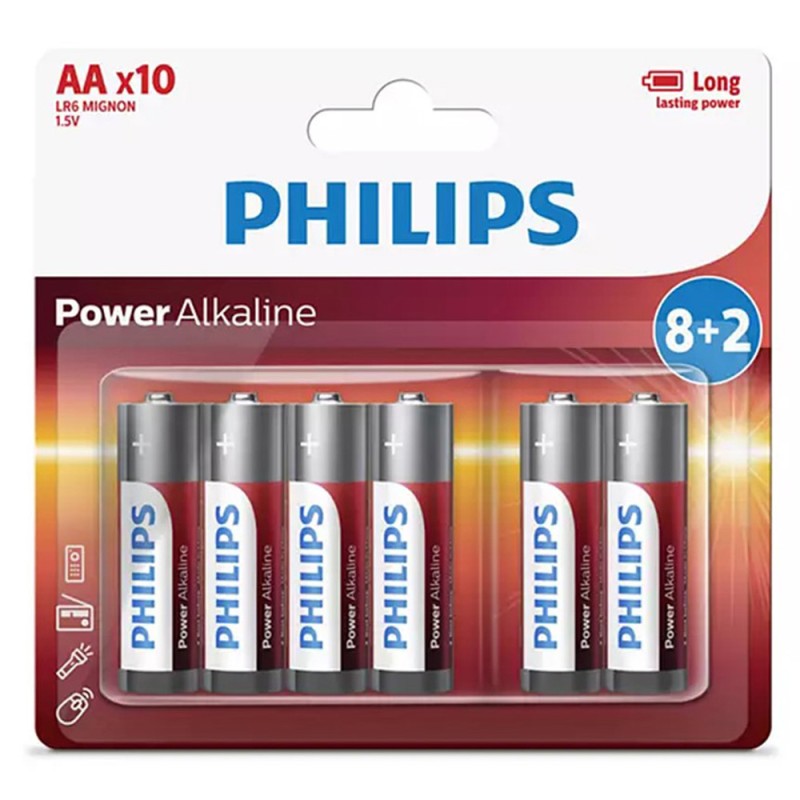 PE231 فيلبس بطاريات ألكالين (8+2 حبة) (AA)
