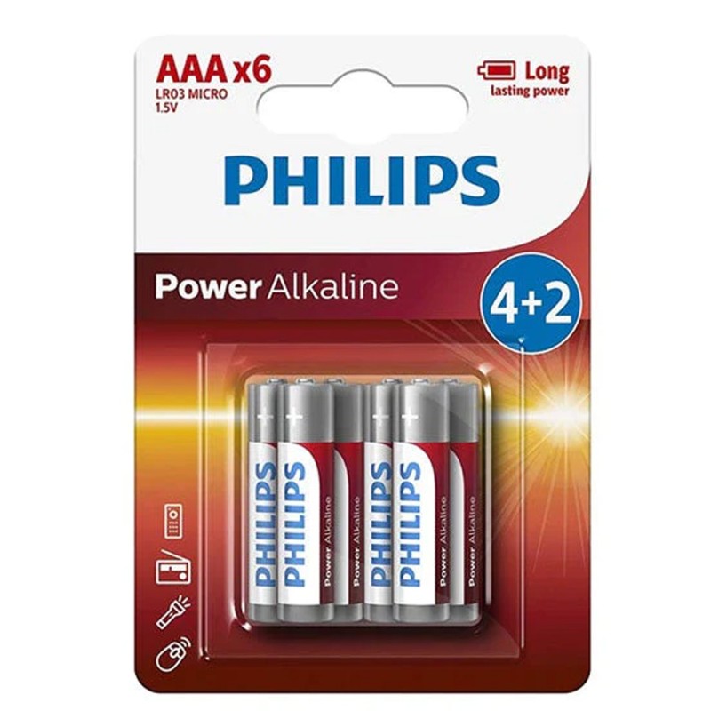 PHILIPS BATTERY ALKALINE AAA PROMO PACK (4 + 2) BLISTER