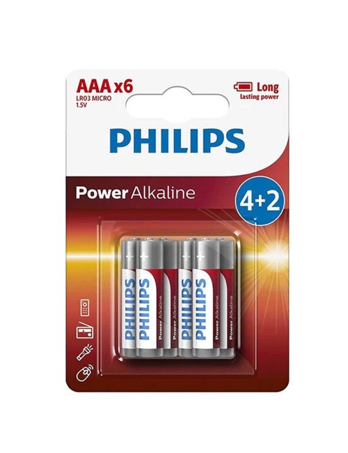 PHILIPS BATTERY ALKALINE AAA PROMO PACK (4 + 2) BLISTER