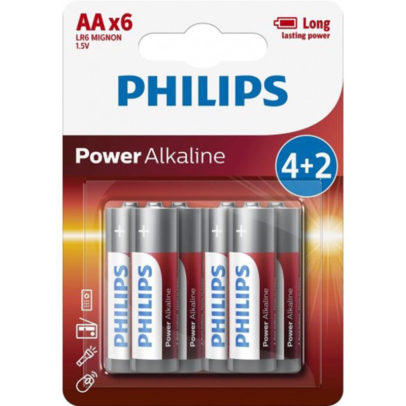 PE233 فيلبس بطاريات ألكالين (4+2 حبة) (AA)