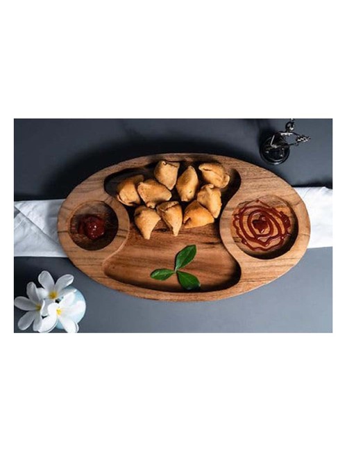 3008 WOODEN 2CUP SECTION TRAY 38 X 20CM