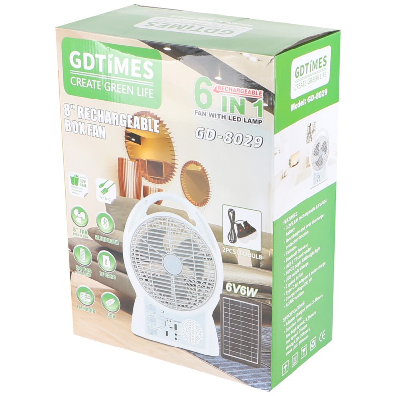 GD-8029 مروحة طاقة شمسية مضيئة مع سماعة