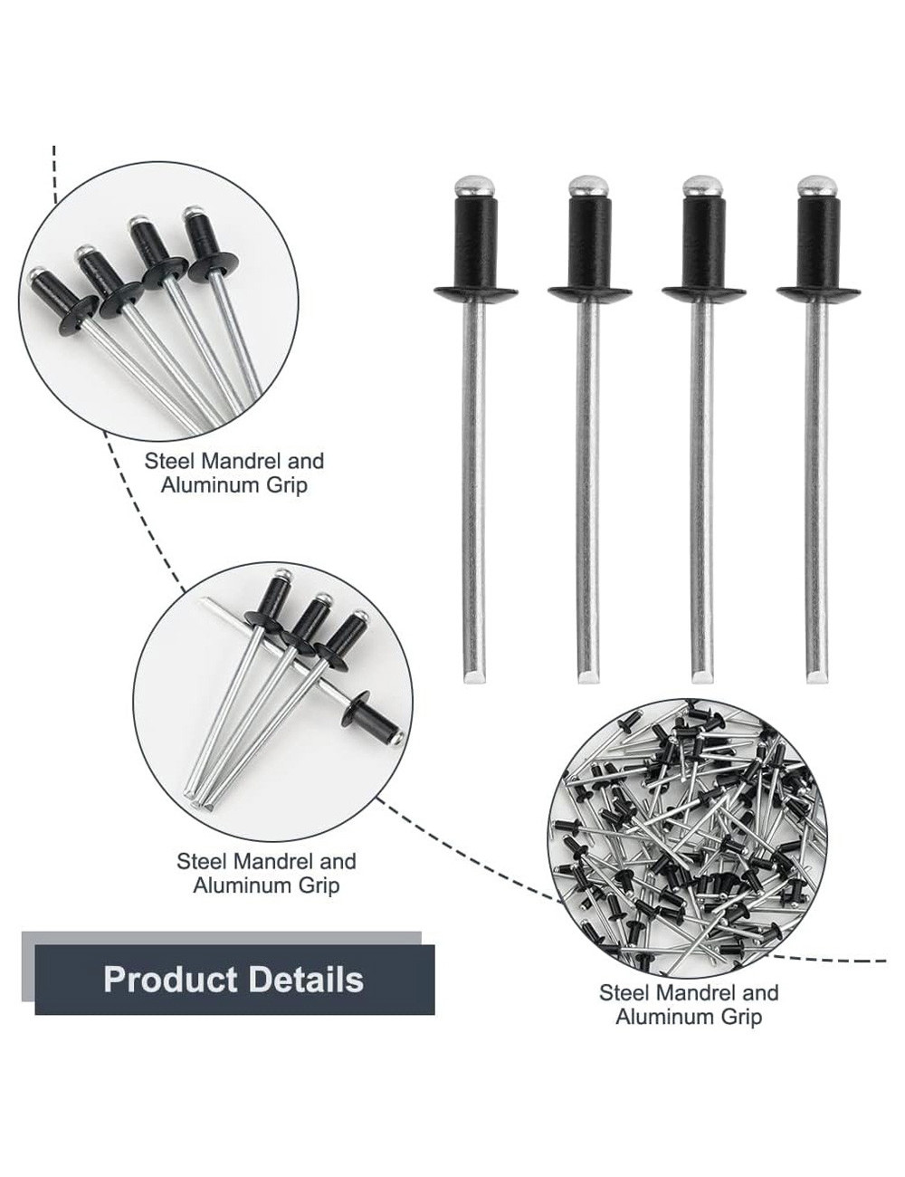 برشام المنيوم اسود 3.2 × 6.4
