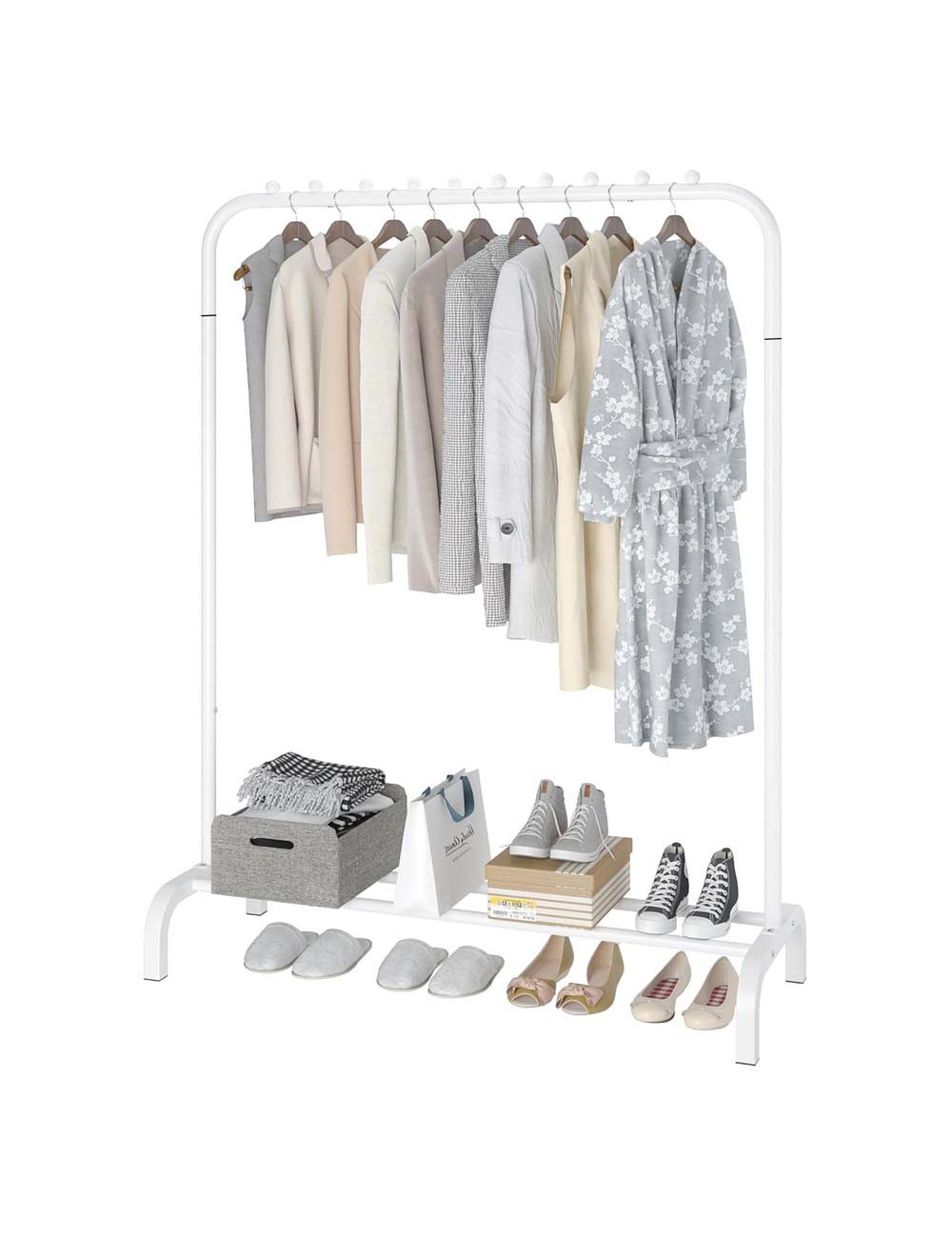 2045 CLOTH DRYING RACK WITH 1 TIER SHOE SHELEVE WHITE 110 × 150 × 40