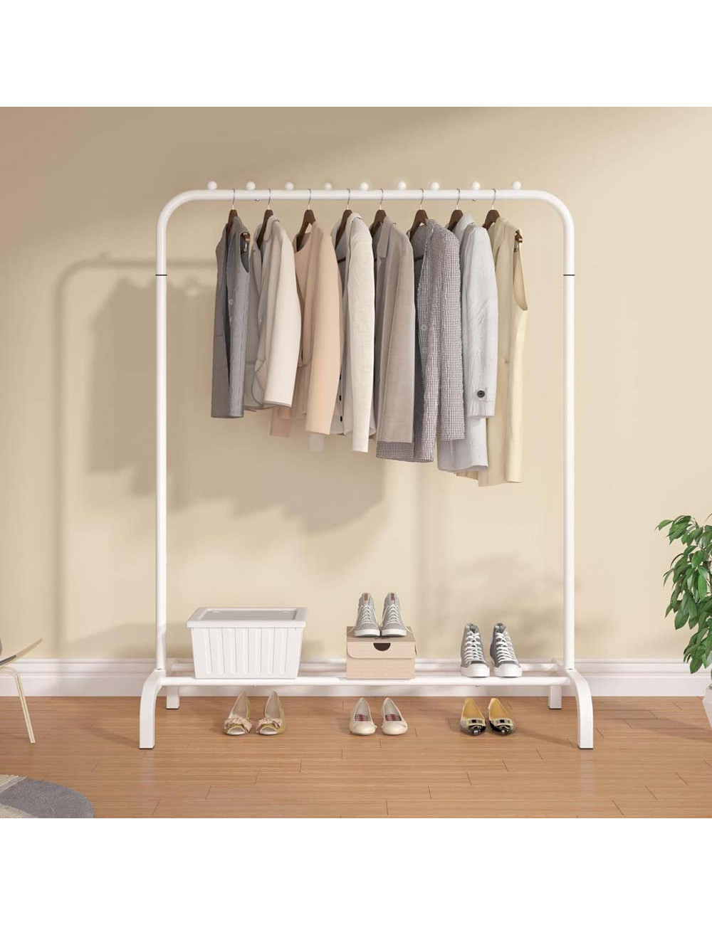 2045 CLOTH DRYING RACK WITH 1 TIER SHOE SHELEVE WHITE 110 × 150 × 40