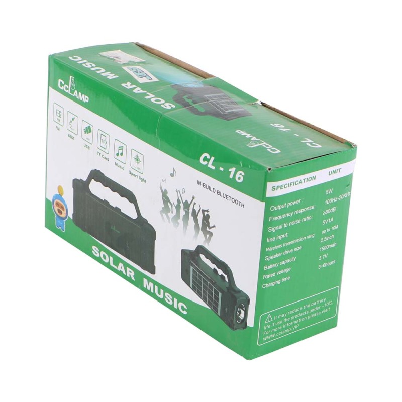 CL16 SOLAR POWER RECHARGEABLE PORTABLE TORCH LIGHT WITH BLUETOOTH SPEAKER
