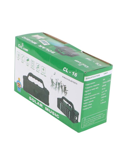 CL16 SOLAR POWER RECHARGEABLE PORTABLE TORCH LIGHT WITH BLUETOOTH SPEAKER