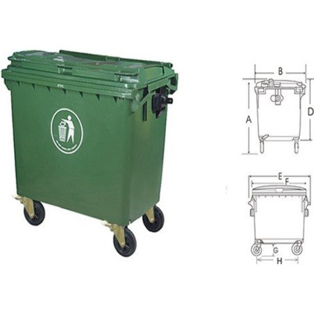 YY-660 درام زبالة كبير جامبو 4 عجل رمادي660 لتر CHN