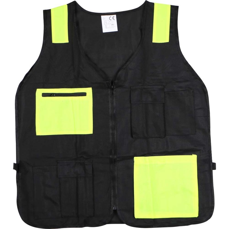 REFLECTIVE SAFETY VEST BLACK 6 POCKETS