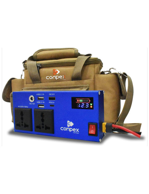 KM-950 MULRIFUNCTIONAL MOBILE POWER 12V 1 LED BULB & 1 COB LIGHT WITH INVERTER