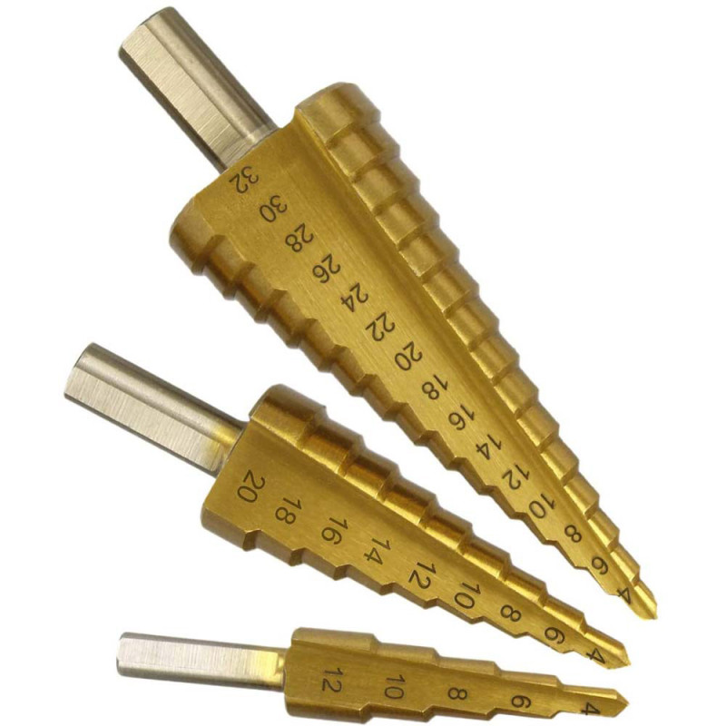 JUMLEE 2667 HSS STEP DRILL BIT 3 PCS/SET 4-12MM, 4-20MM & 4-32