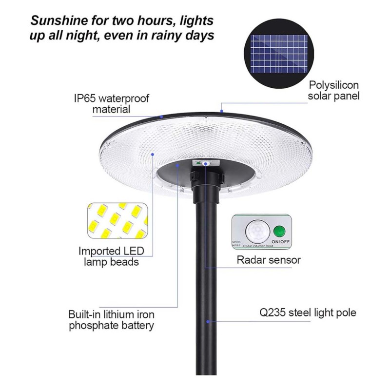 SOL-UFO300W-W/Y كشاف رحلات طاقة شمسية مدور استاند ريموت